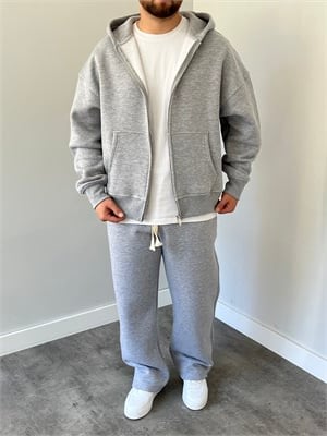 Üç İplik Şardonlu Oversize Eşofman Takımı Gri 