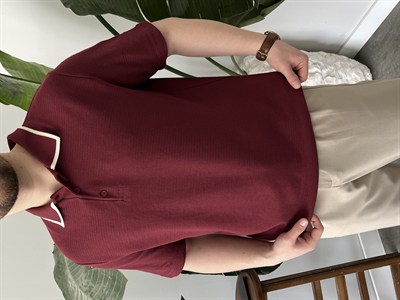 Yaka Detay Basic Bordo Tişört 