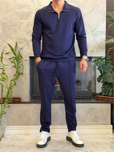 Erkek Slim Fit Modal Kumaş Alt Üst Takım Lacivert Eca094