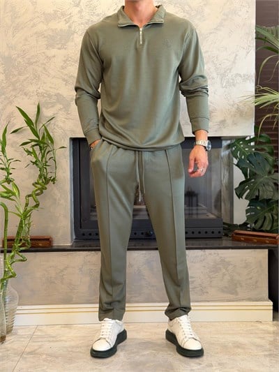 Erkek Slim Fit  Modal Kumaş Alt Üst Takım Haki Eca094