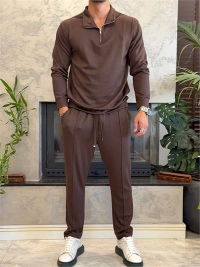 Erkek Slim Fit  Modal Kumaş Alt Üst Takım Acı Kahve Eca094