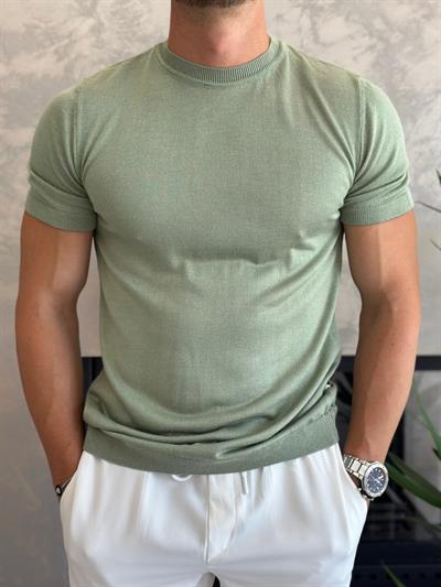 Erkek Slim Fit Pamuklu Bisiklet Yaka Tshirt Yeşil Eca021