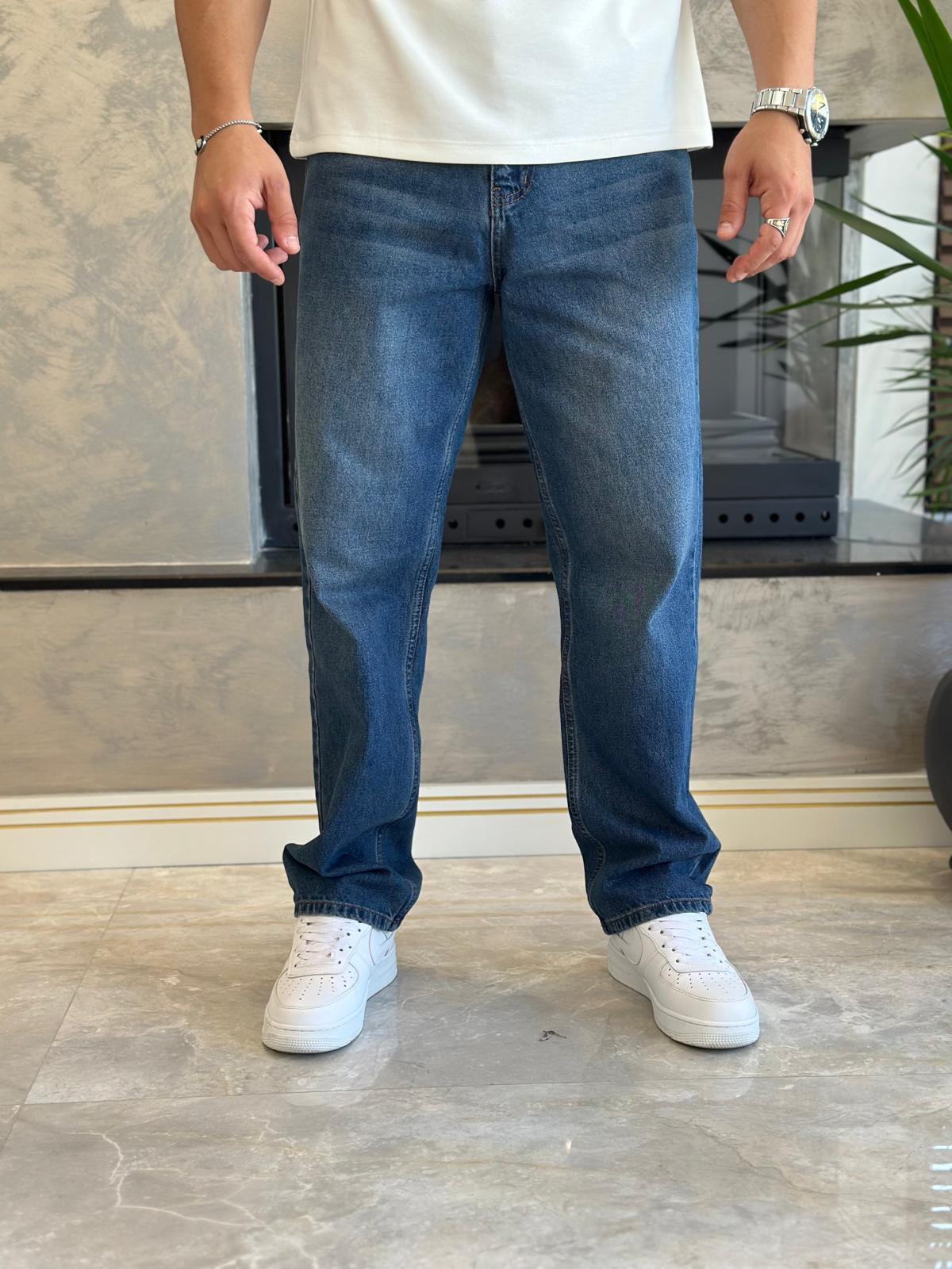 Erkek Baggy Kalıp Jean Pantolon Mavi Eca039