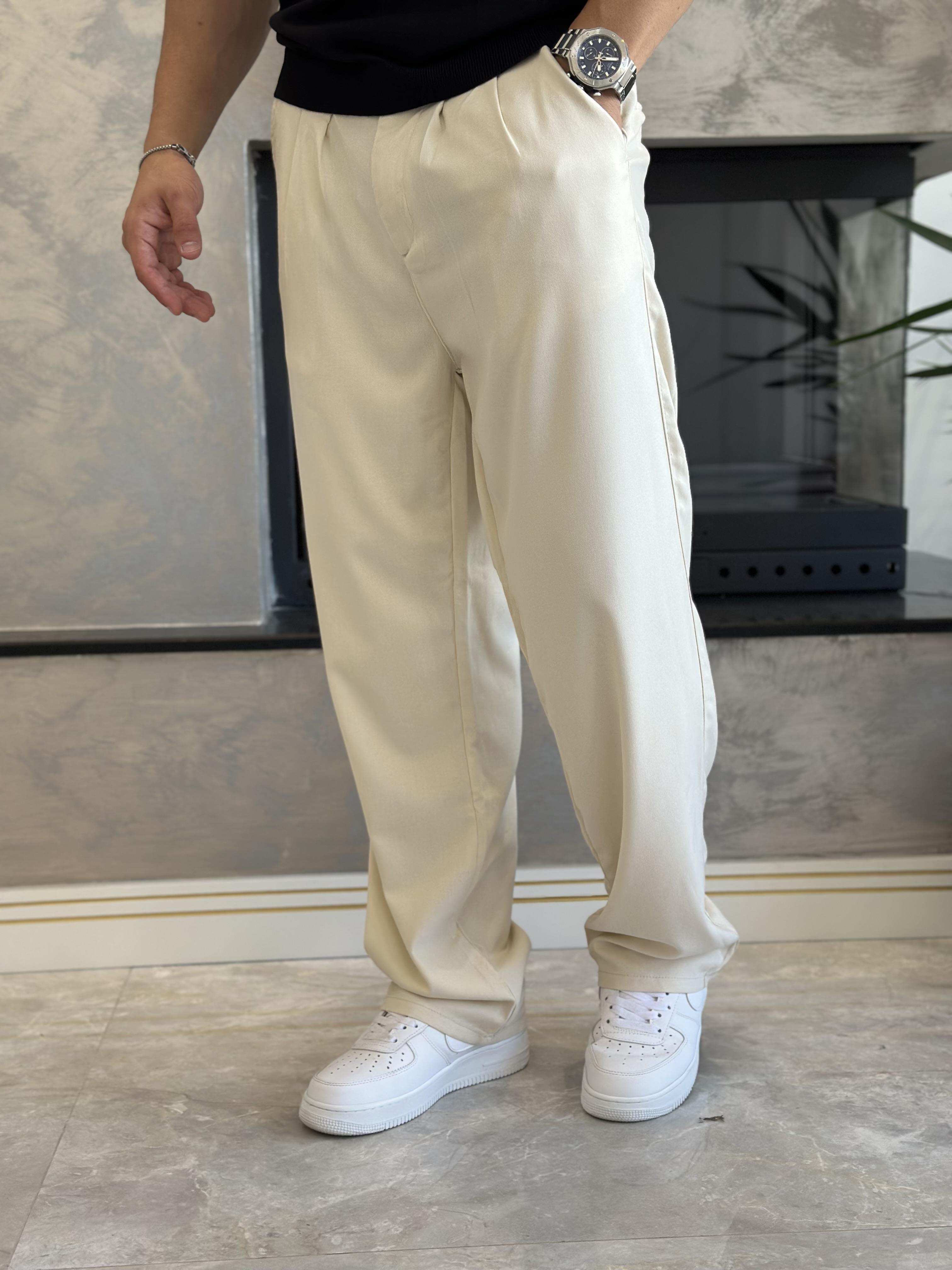 Erkek Baggy Kalıp Kumaş Pantolon Bej Eca002 · 3