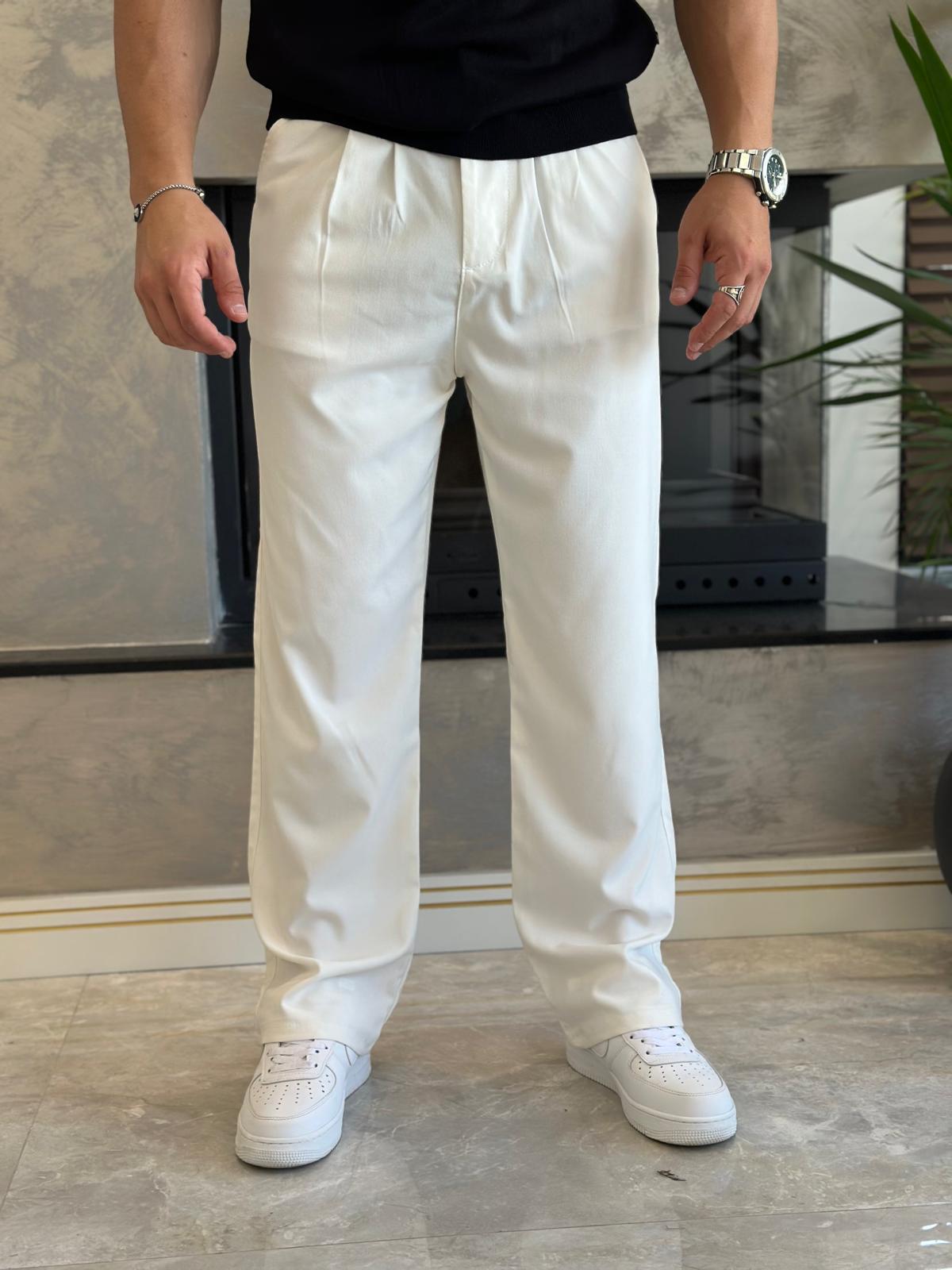 Erkek Baggy Kalıp Kumaş Pantolon Beyaz Eca002