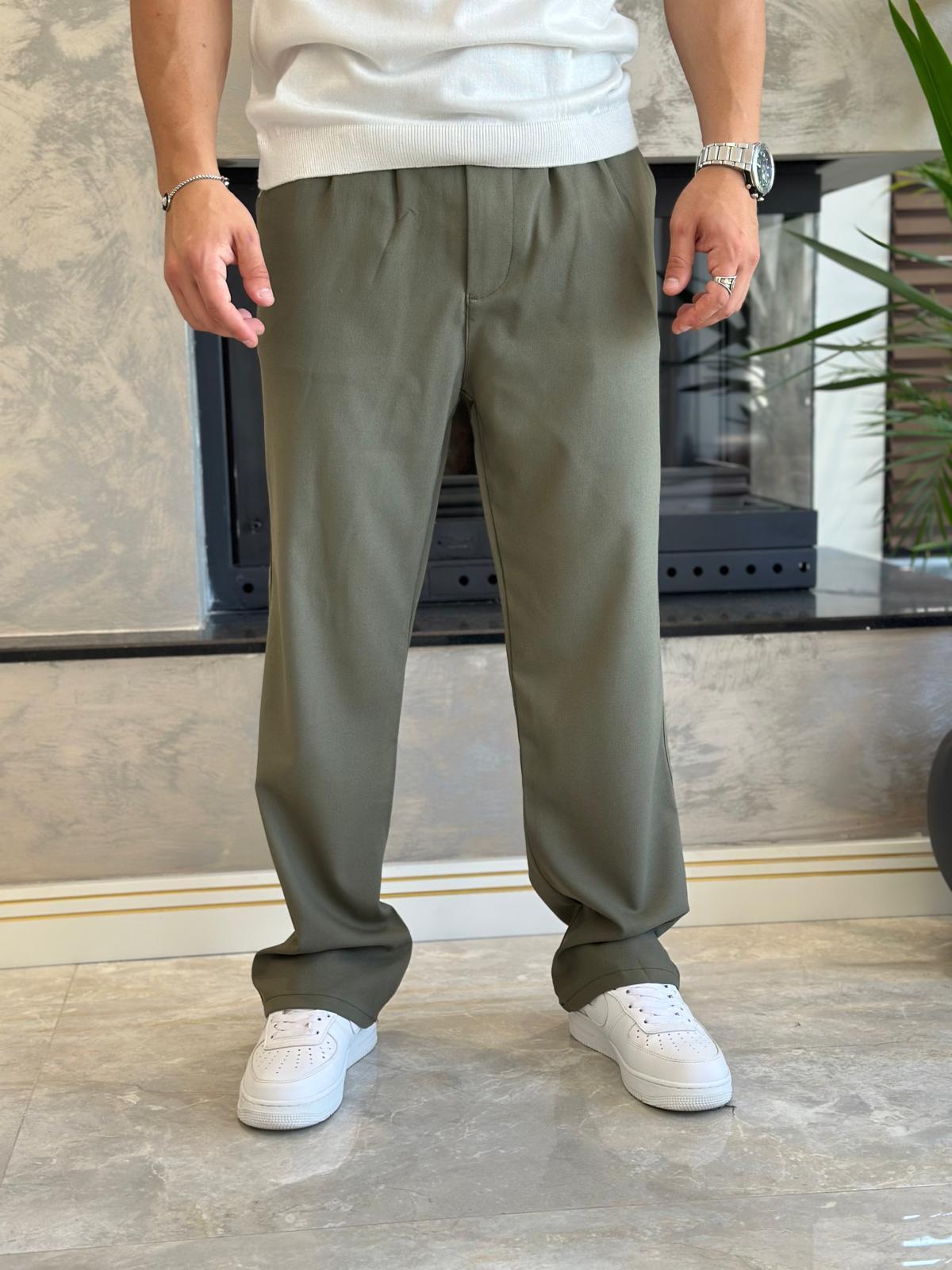 Erkek Baggy Kalıp Kumaş Pantolon Haki Eca002