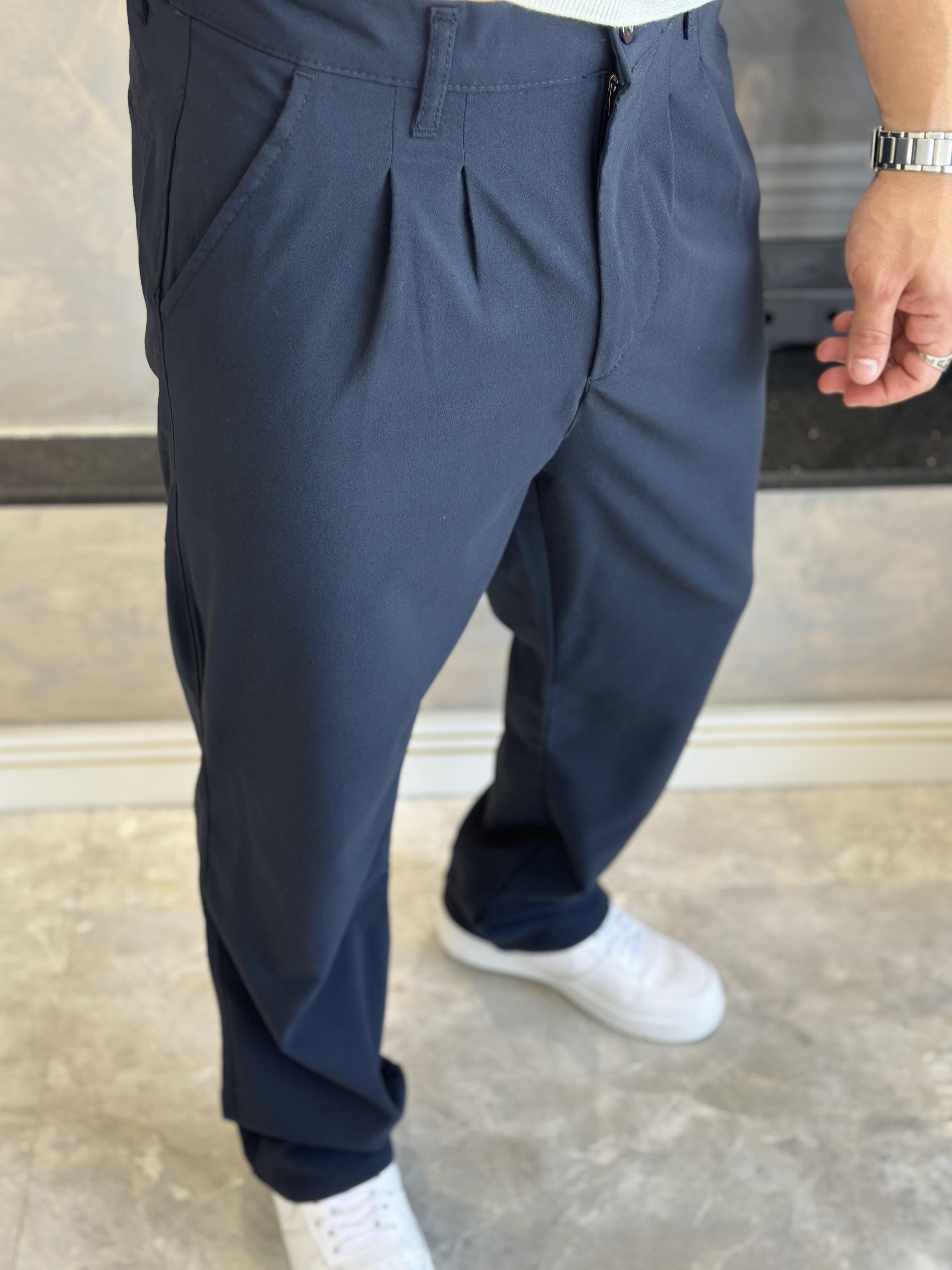 Erkek Baggy Kalıp Kumaş Pantolon Lacivert Eca002 · 4