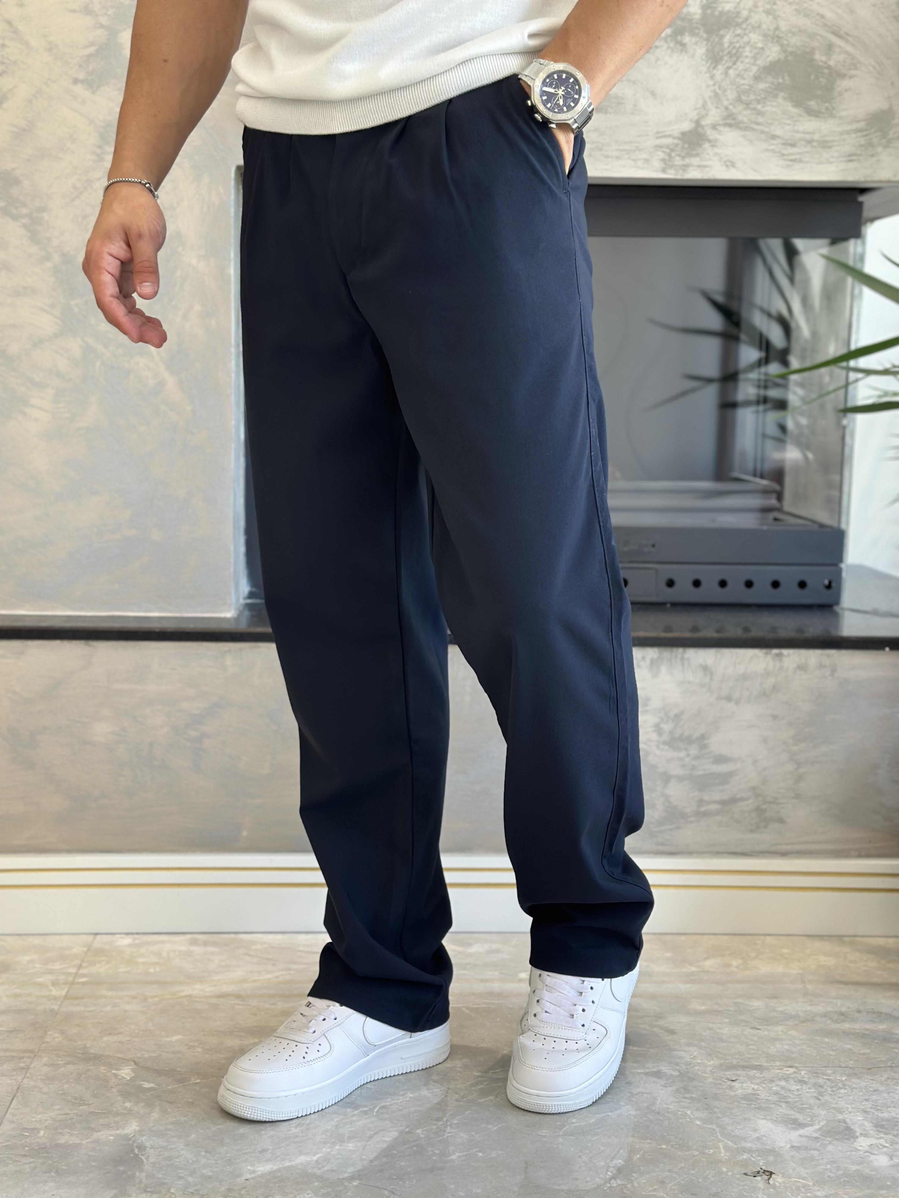 Erkek Baggy Kalıp Kumaş Pantolon Lacivert Eca002 · 2