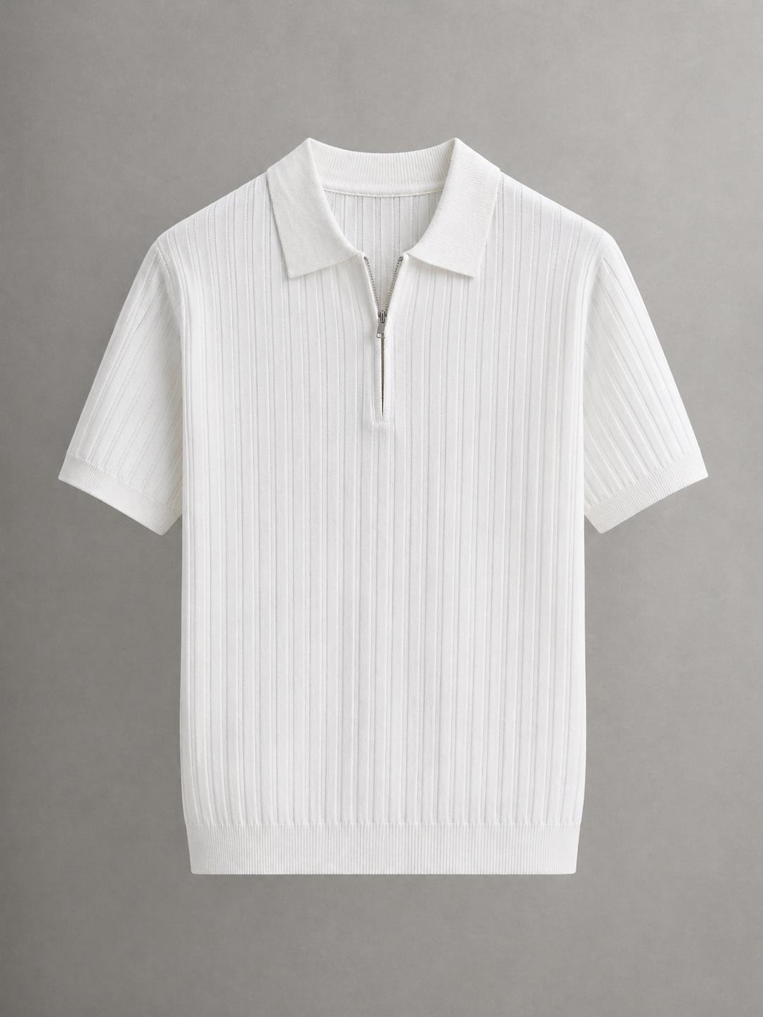 Erkek Comfort Fit Çizgili Fermuarlı Tshirt Beyaz Eca076