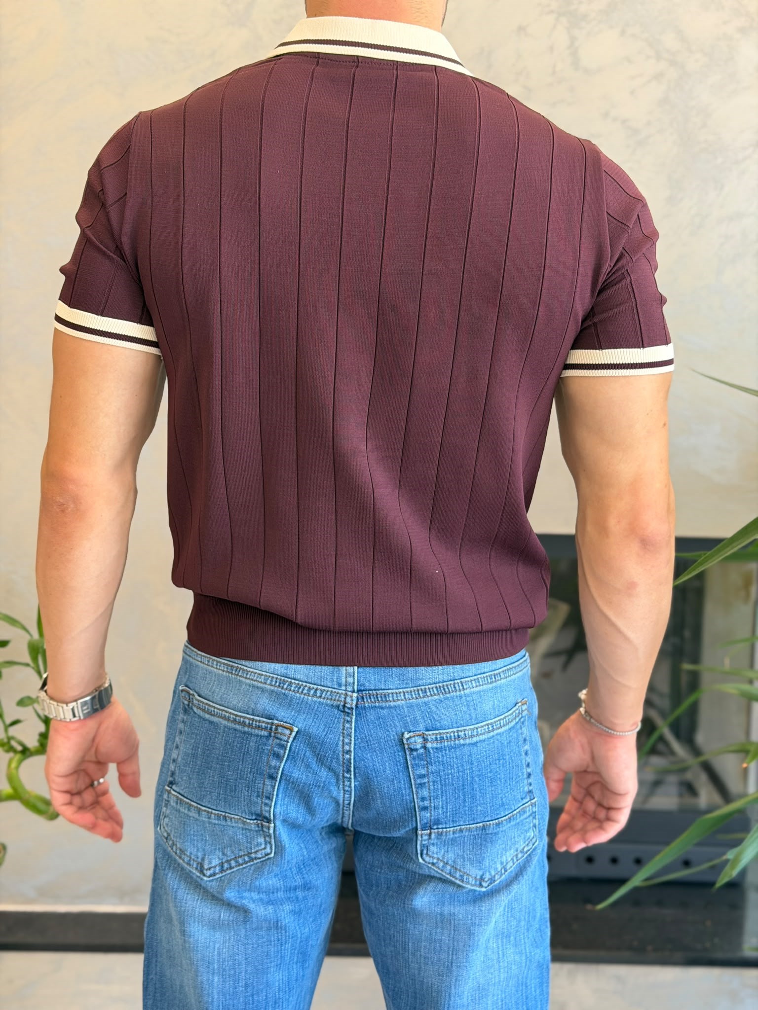 Erkek Kontrast Regular Fit Polo Yaka Tshirt Bordo Eca078 · 3