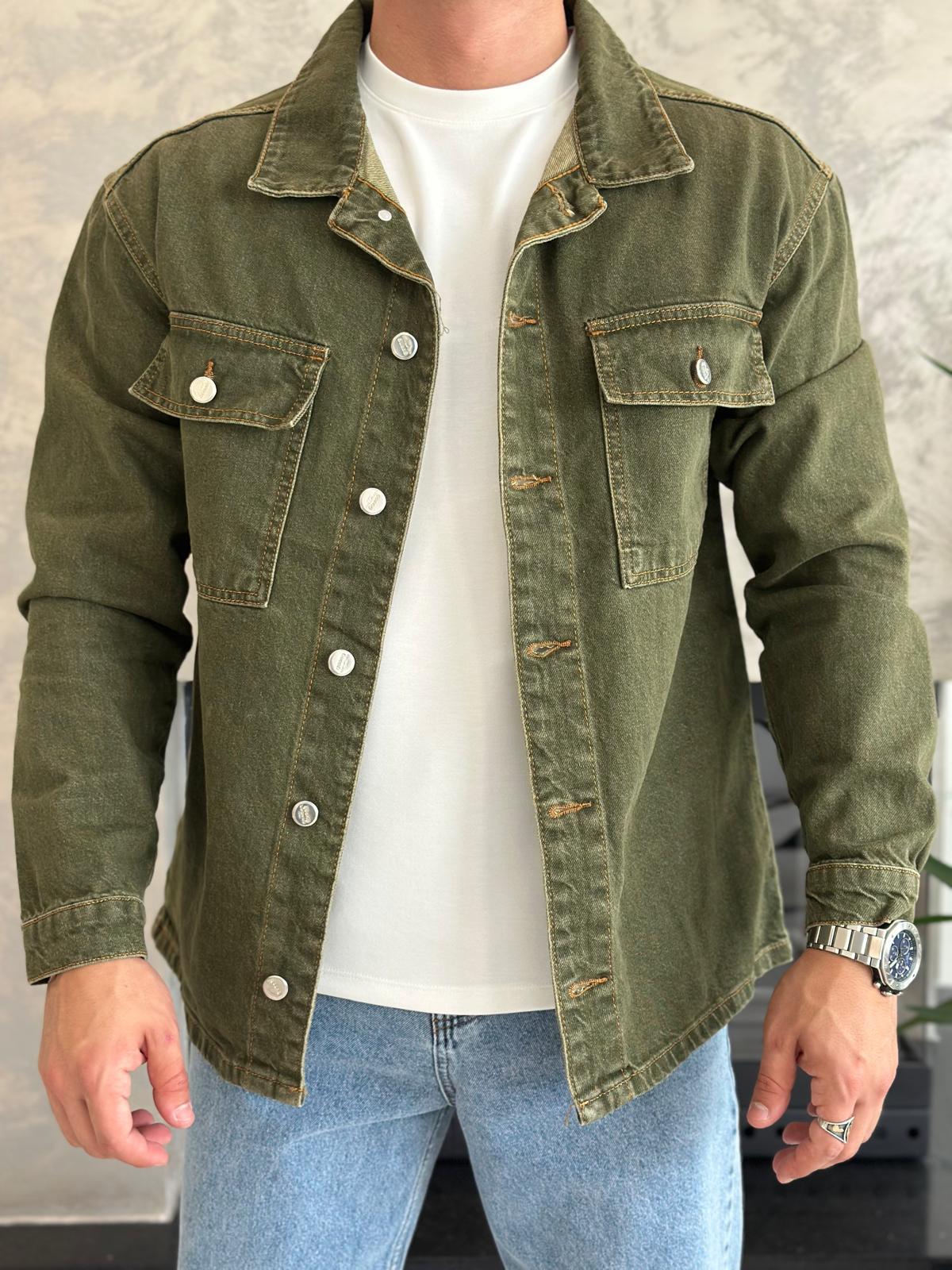 Erkek Oversize Kesim Denim Ceket Haki Eca036
