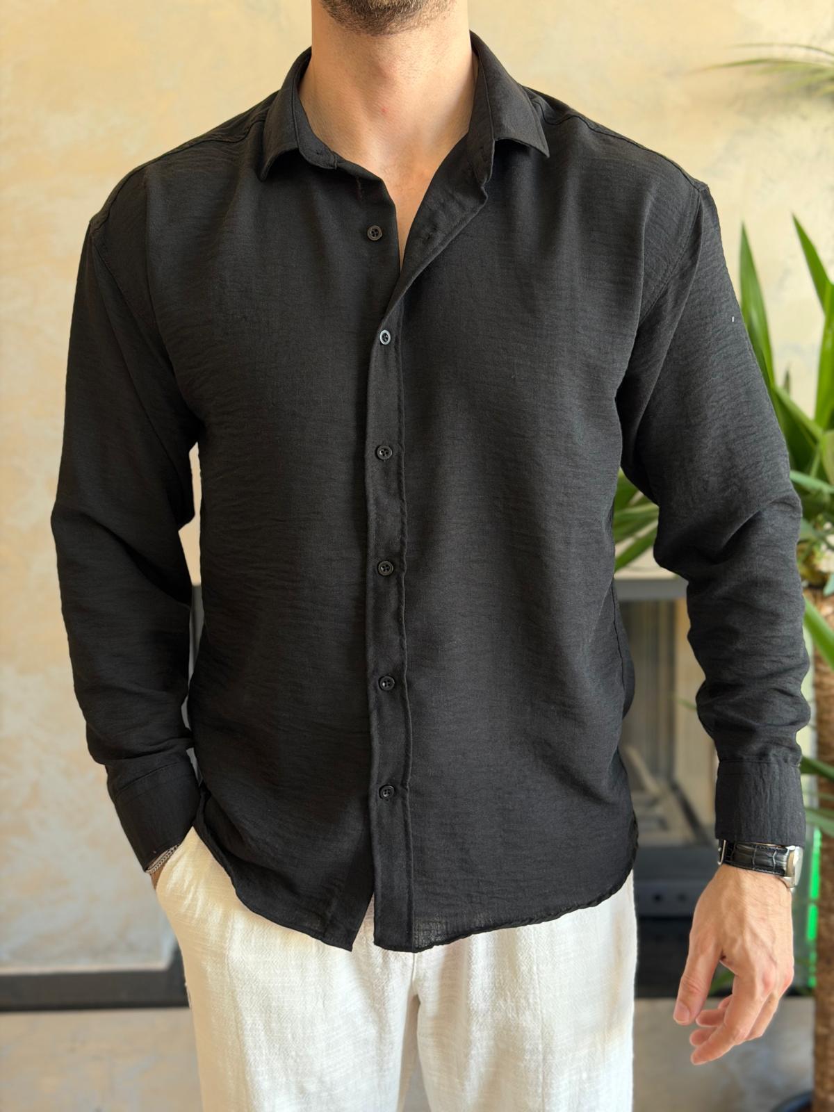 Erkek Oversize Kesim Keten Gömlek Siyah Eca061