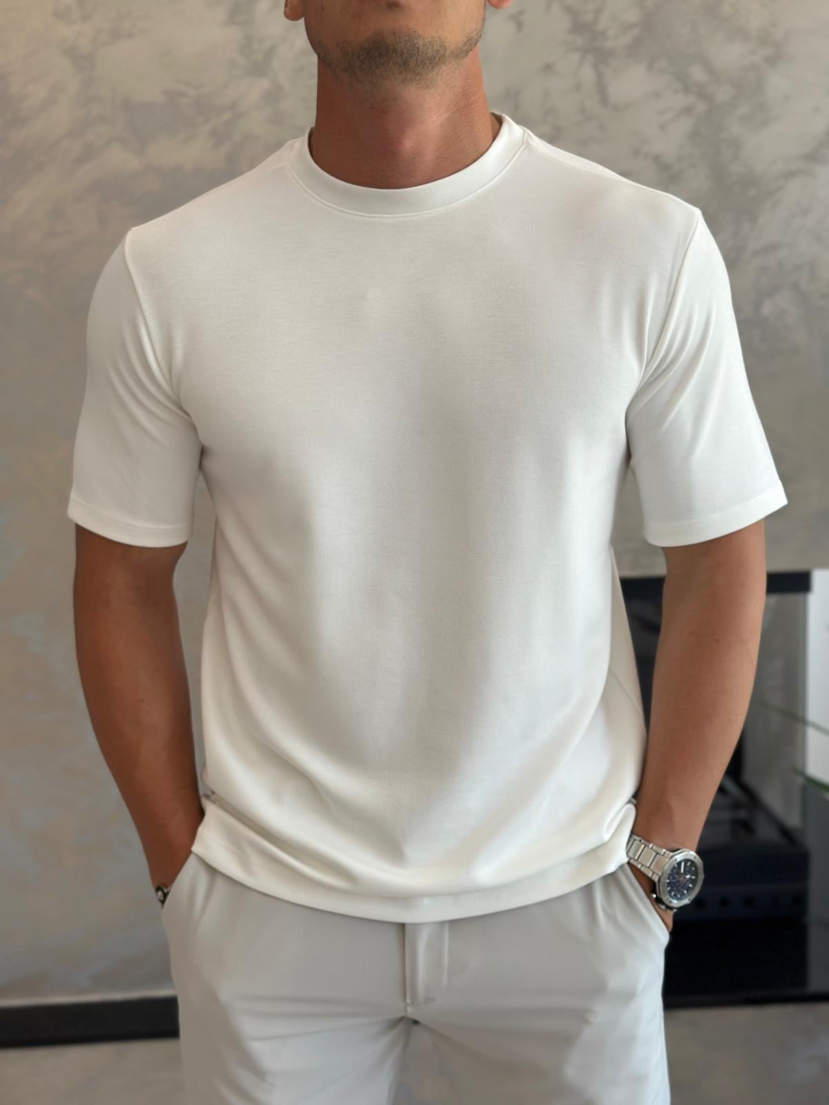 Erkek Oversize Kesim Pamuklu Premium Tshirt Beyaz Eca014
