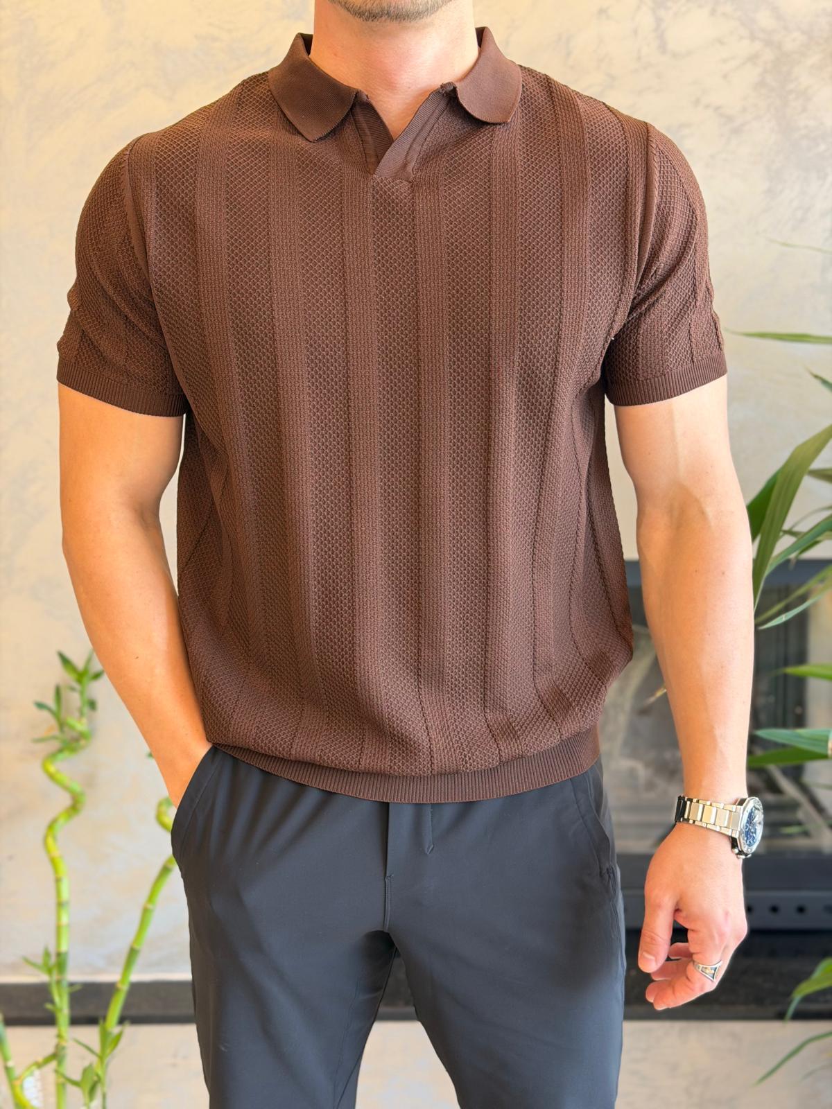 Erkek Polo Yaka Dokulu Tshirt Acı Kahve Eca065