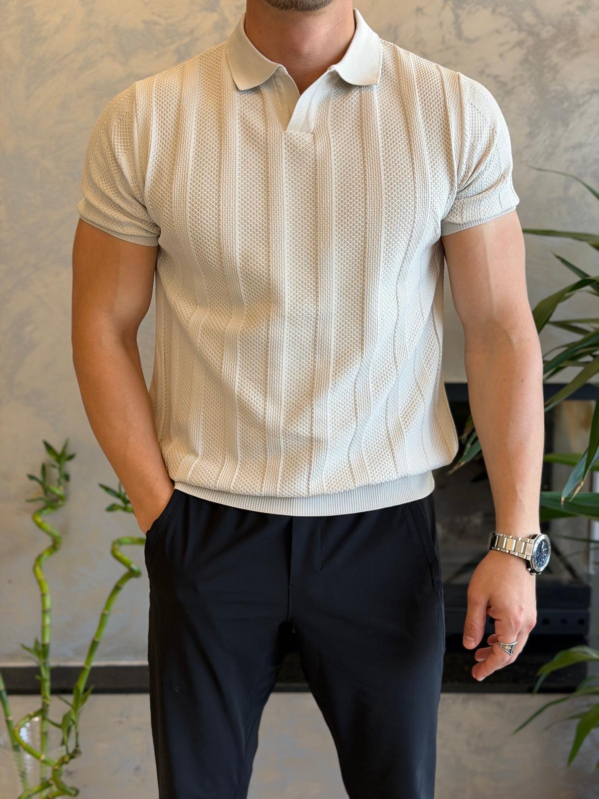 Erkek Polo Yaka Dokulu Tshirt Bej Eca065