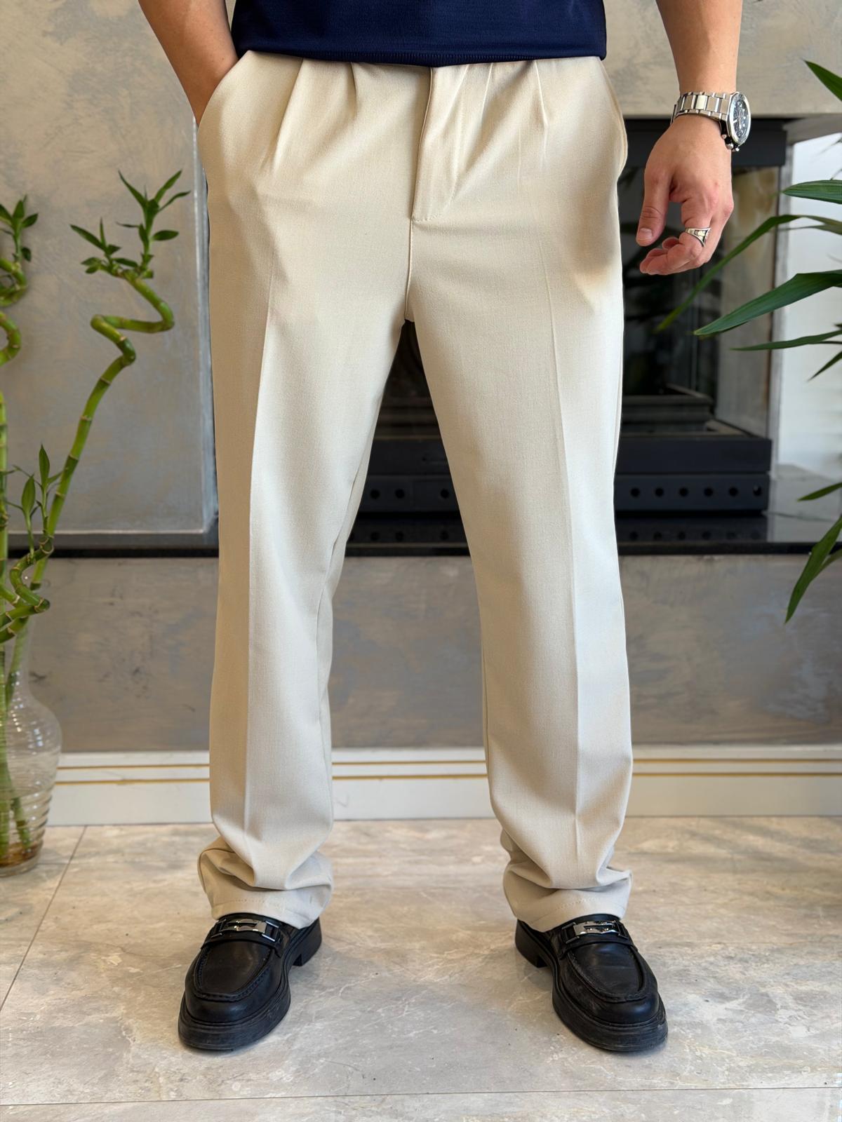 Erkek Premium Baggy Kalıp Kumaş Pantolon Bej Eca074