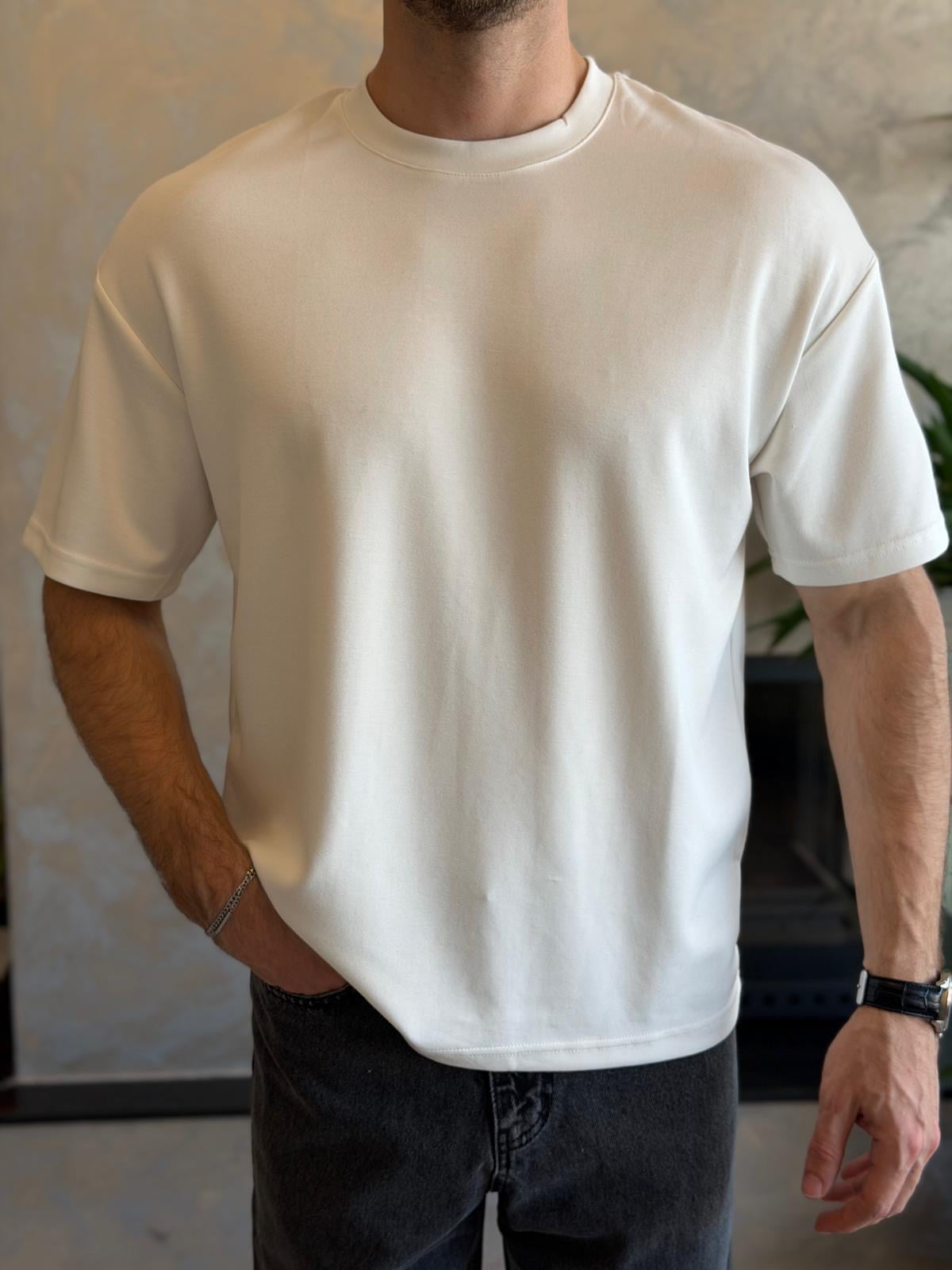 Erkek Premium Bisiklet Yaka Tshirt Beyaz Eca060