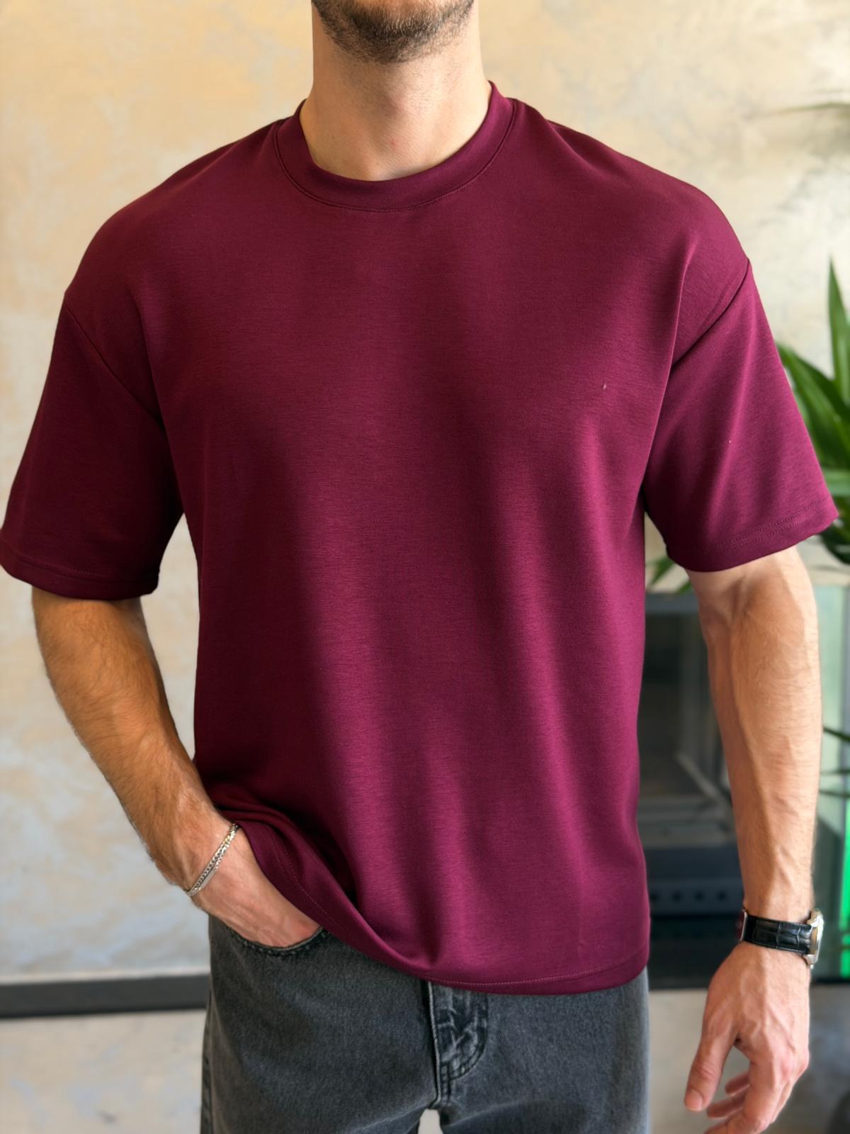 Erkek Premium Bisiklet Yaka Tshirt Bordo Eca060