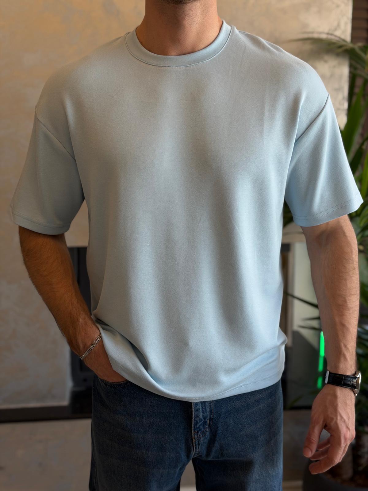 Erkek Premium Bisiklet Yaka Tshirt Buz Mavi Eca060