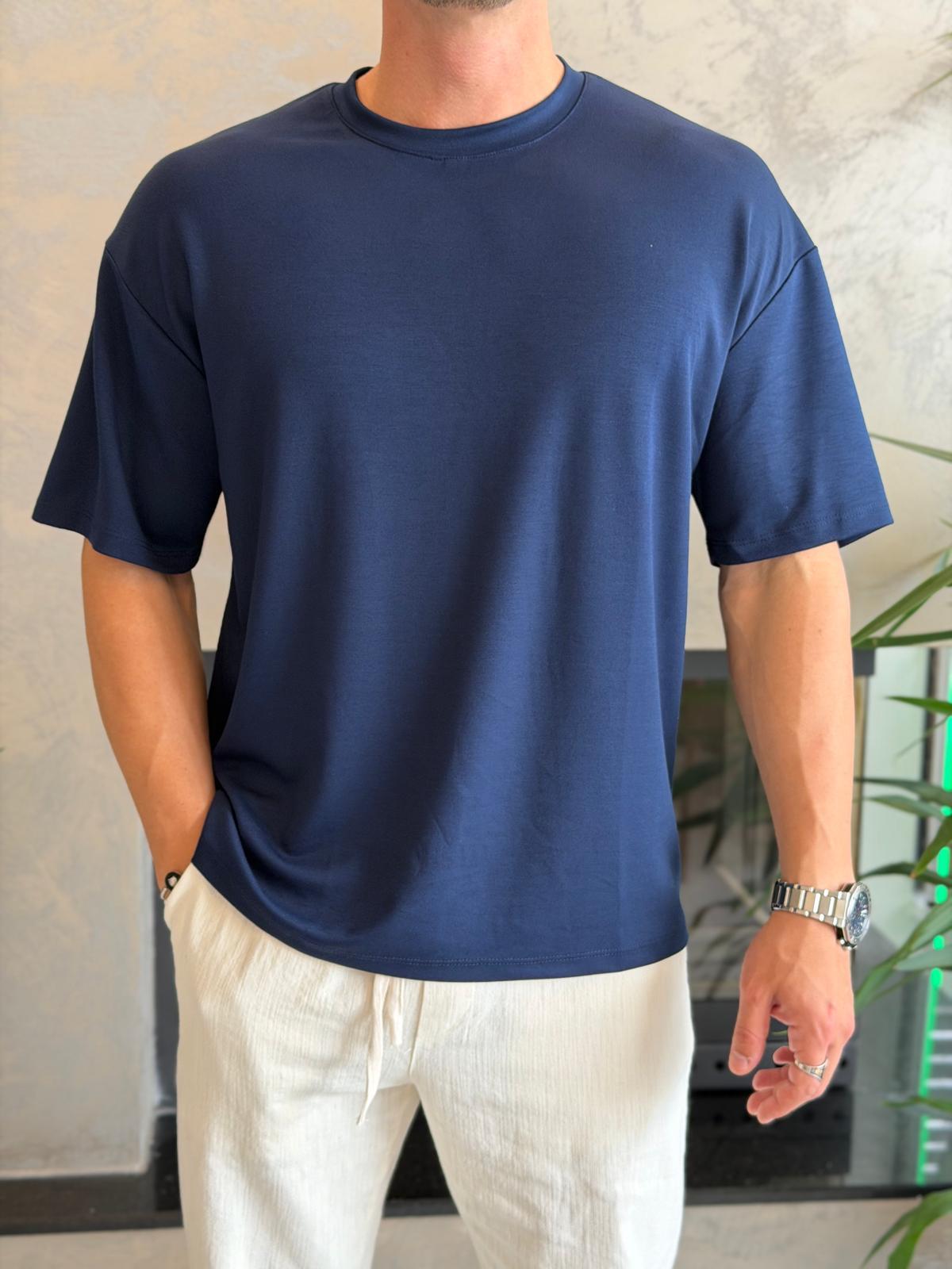 Erkek Premium Bisiklet Yaka Tshirt Lacivert Eca060