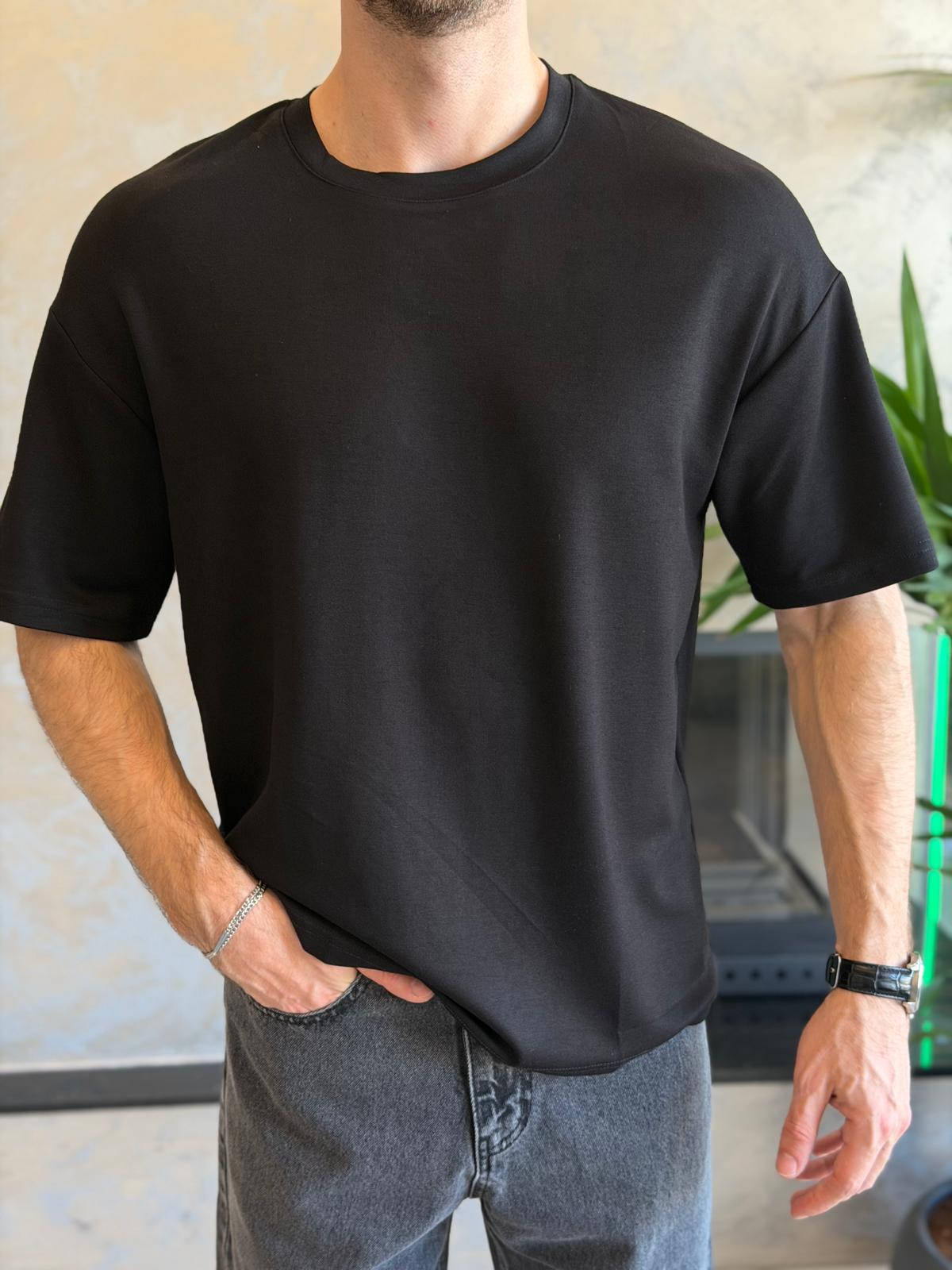 Erkek Premium Bisiklet Yaka Tshirt Siyah Eca060
