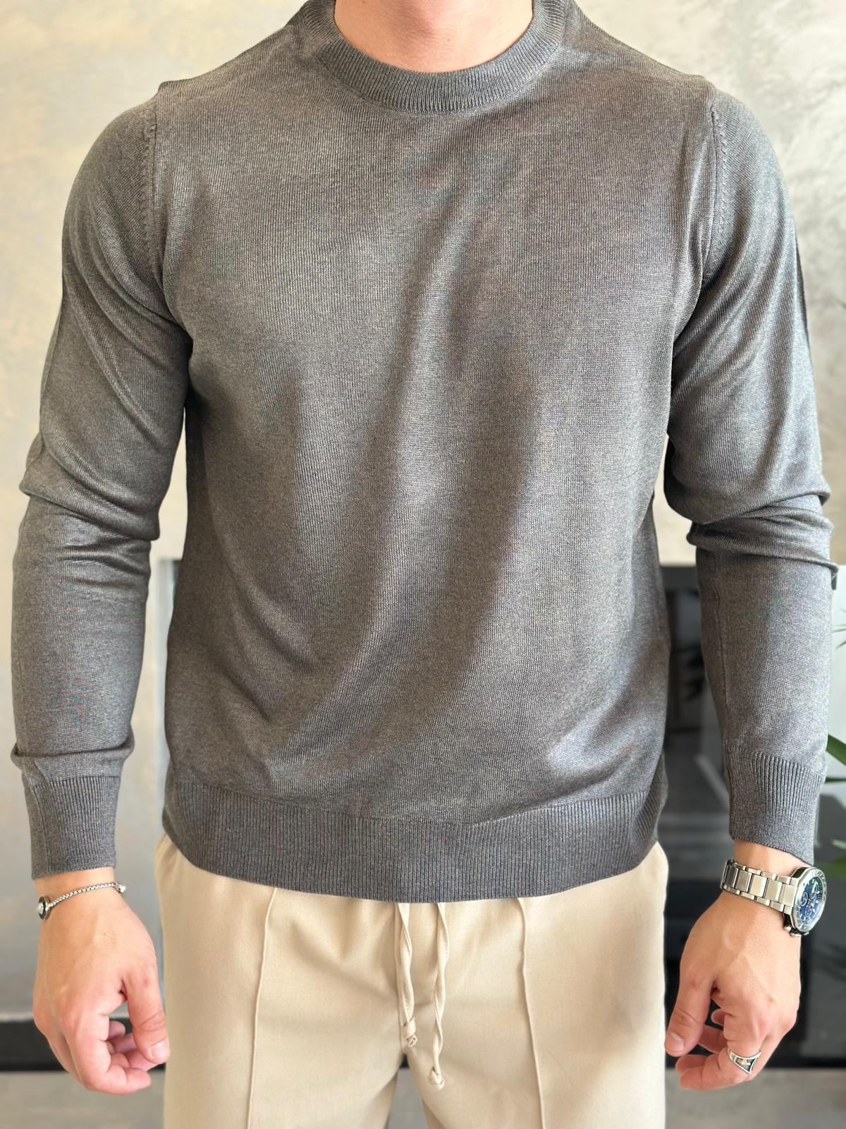 Erkek Regular Fit Bisiklet Yaka Triko Kazak Gri Eca043