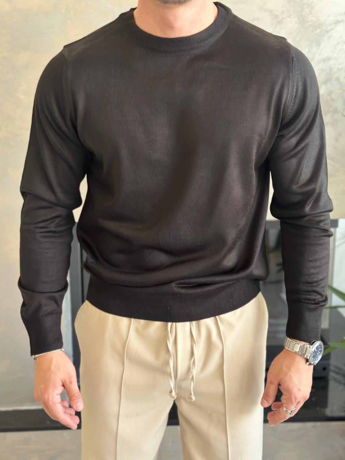 Erkek Regular Fit Bisiklet Yaka Triko Kazak Siyah Eca043