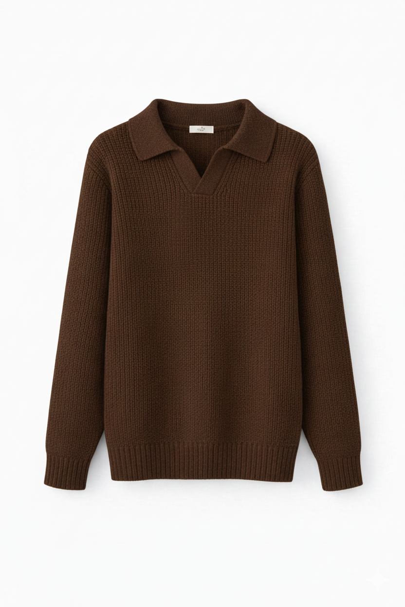Erkek Regular Fit Polo Yaka Kazak Acı Kahve  Eca055