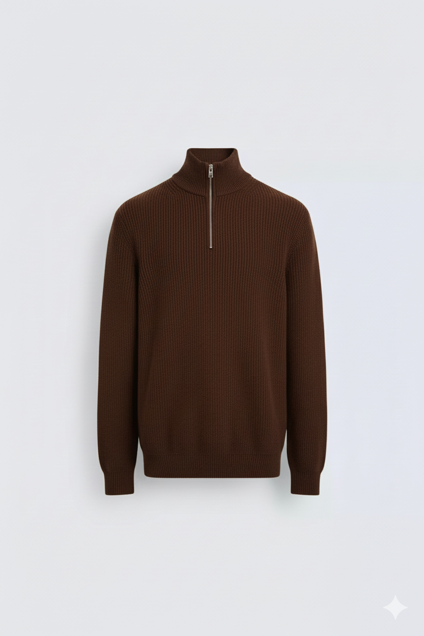 Erkek Regular Fit Ters Örgü Kazak Acı Kahve Eca056