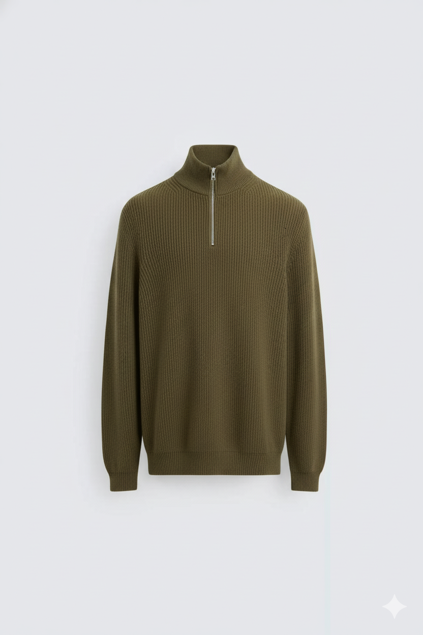 Erkek Regular Fit Ters Örgü Kazak Haki Eca056