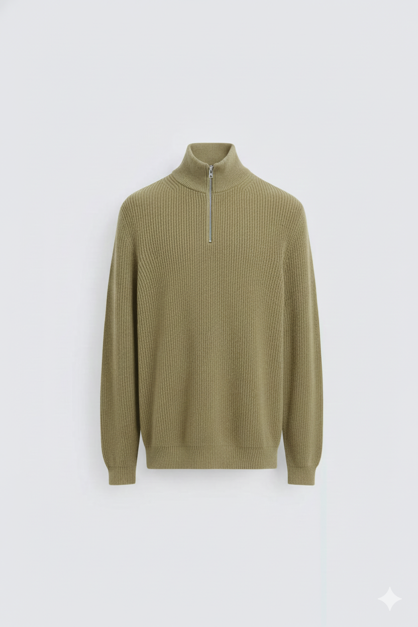 Erkek Regular Fit Ters Örgü Kazak Yeşil Eca056