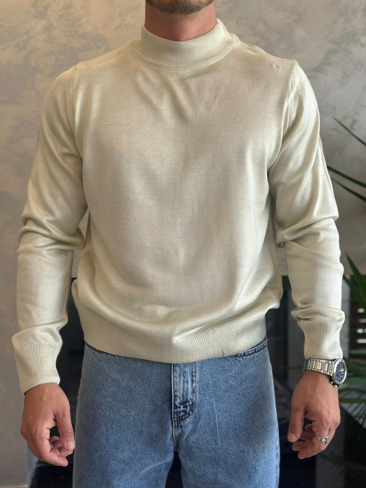 Erkek Regular Fit Yarım Balıkçı Yaka Triko Kazak Bej Eca042
