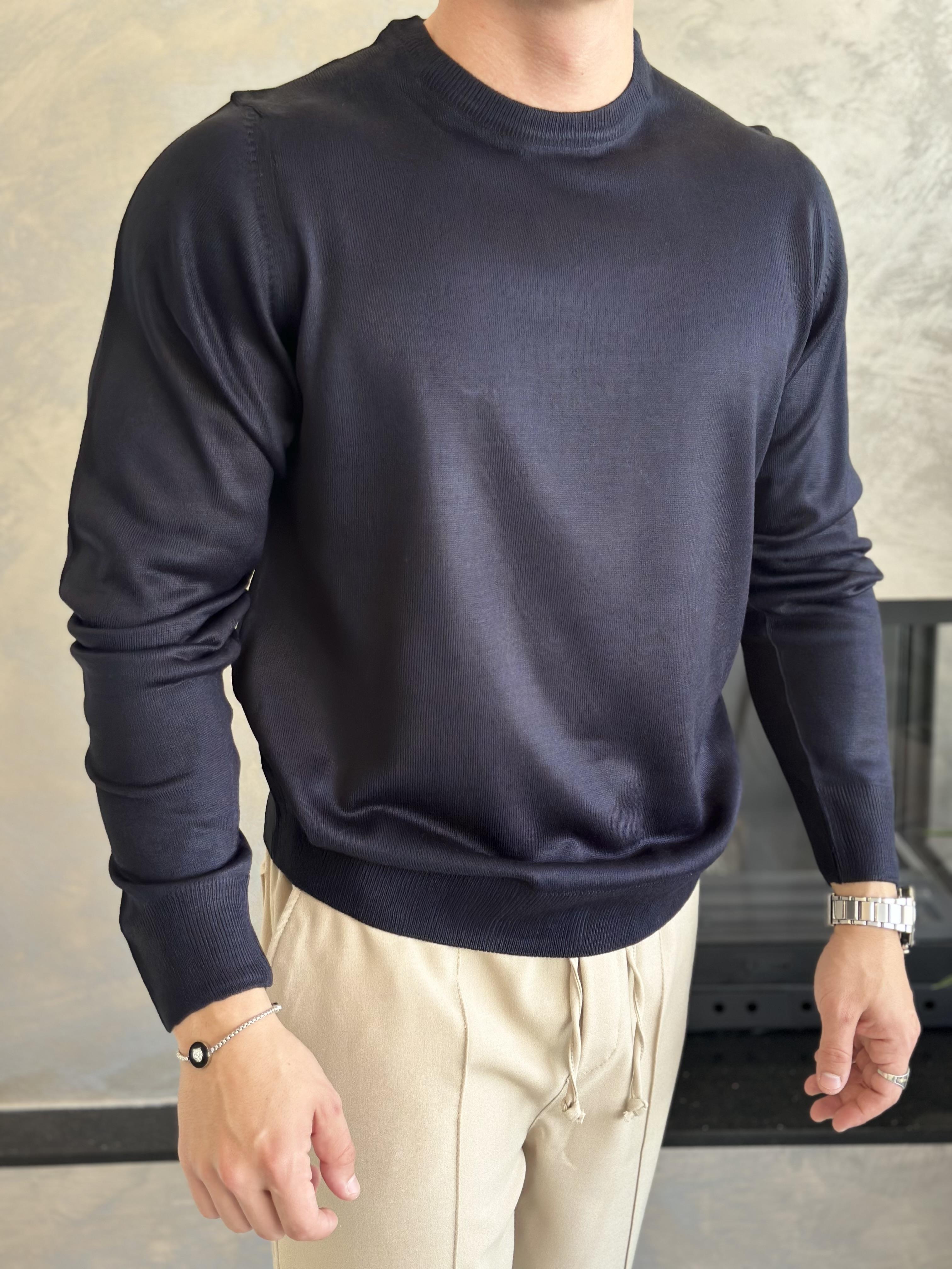 Erkek Regular Fit Yarım Balıkçı Yaka Triko Kazak Lacivert  Eca042