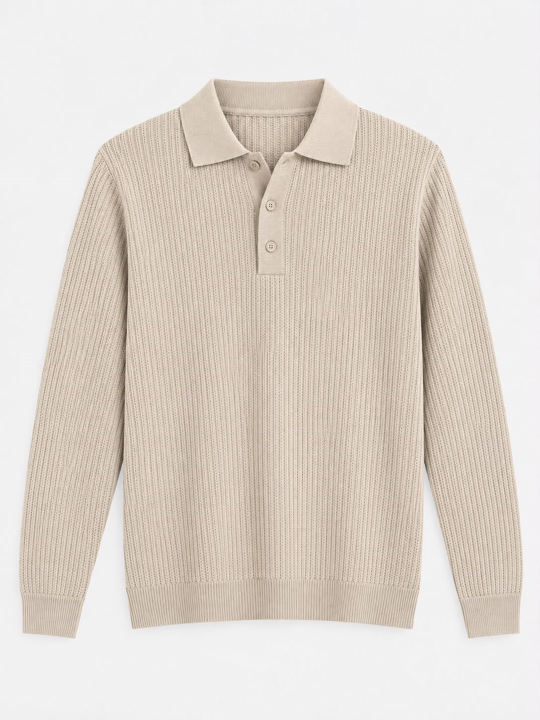 Erkek Relaxed Fit Düğme Kapama Polo Kazak Bej Eca090 · 5
