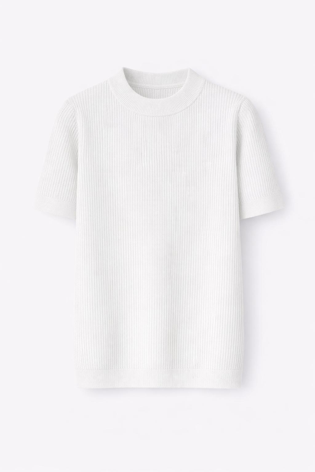 Erkek Relaxed Fit Fitilli Triko Tshirt Beyaz Eca069