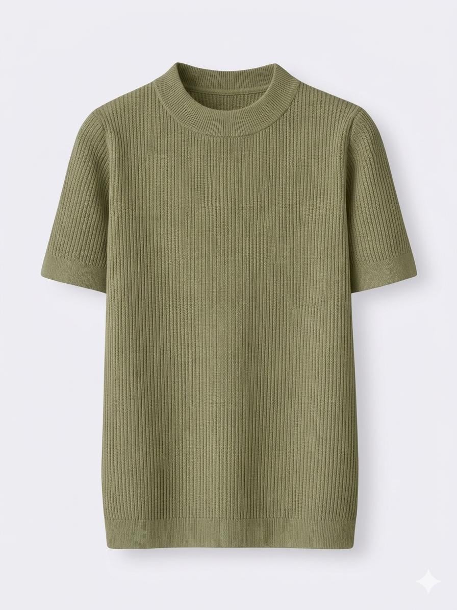 Erkek Relaxed Fit Fitilli Triko Tshirt Haki Eca069