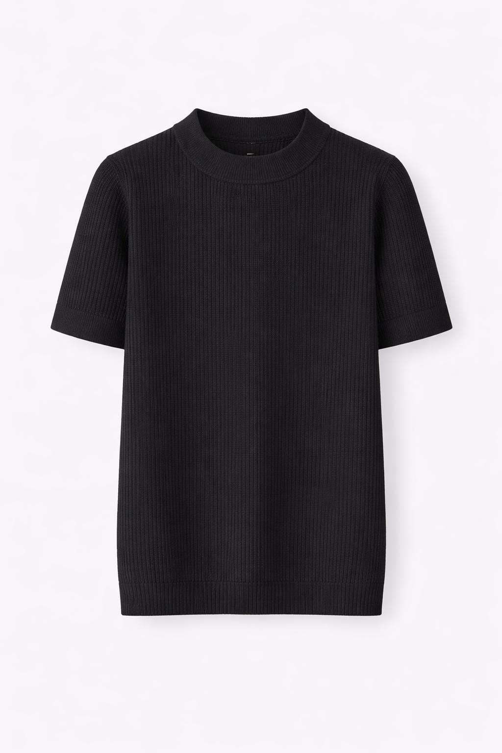 Erkek Relaxed Fit Fitilli Triko Tshirt Siyah Eca069