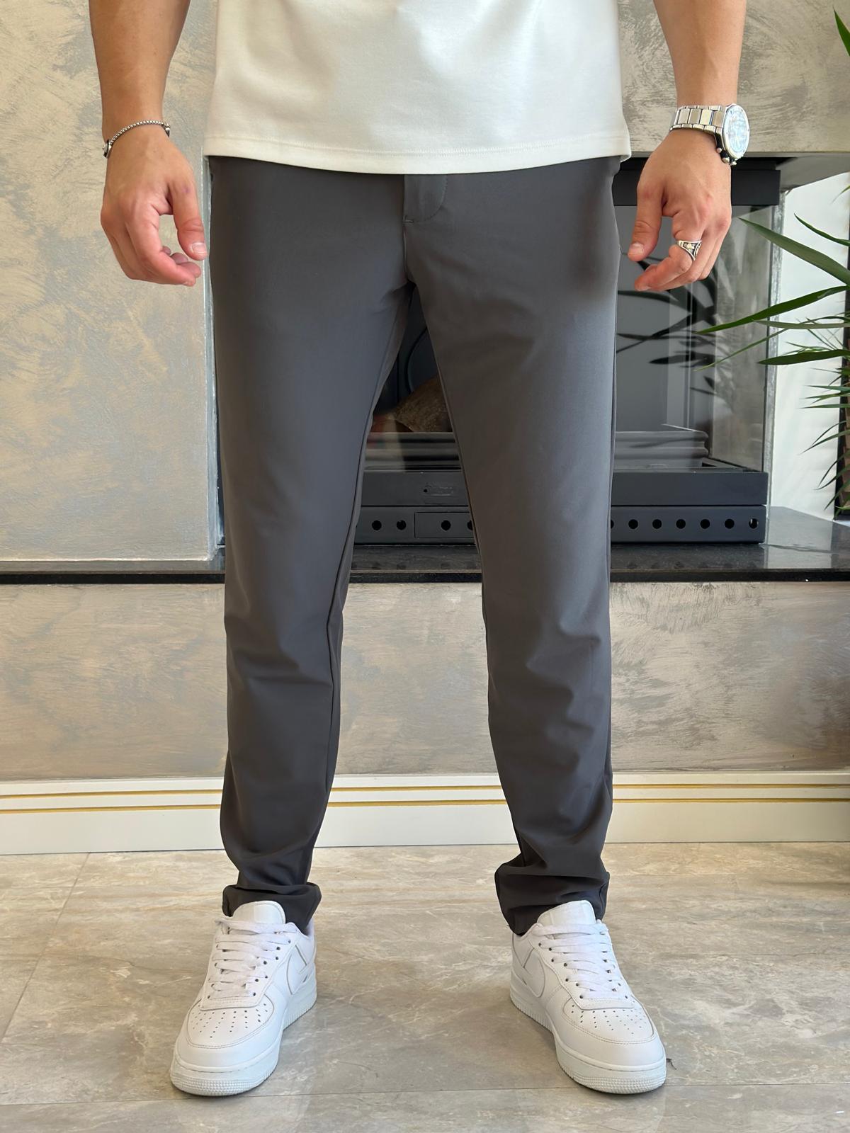Erkek Slim Fit Kalıp Beli Lastikli  ve Bağcıklı Paraşüt Kumaş Pantolon Taş Eca041