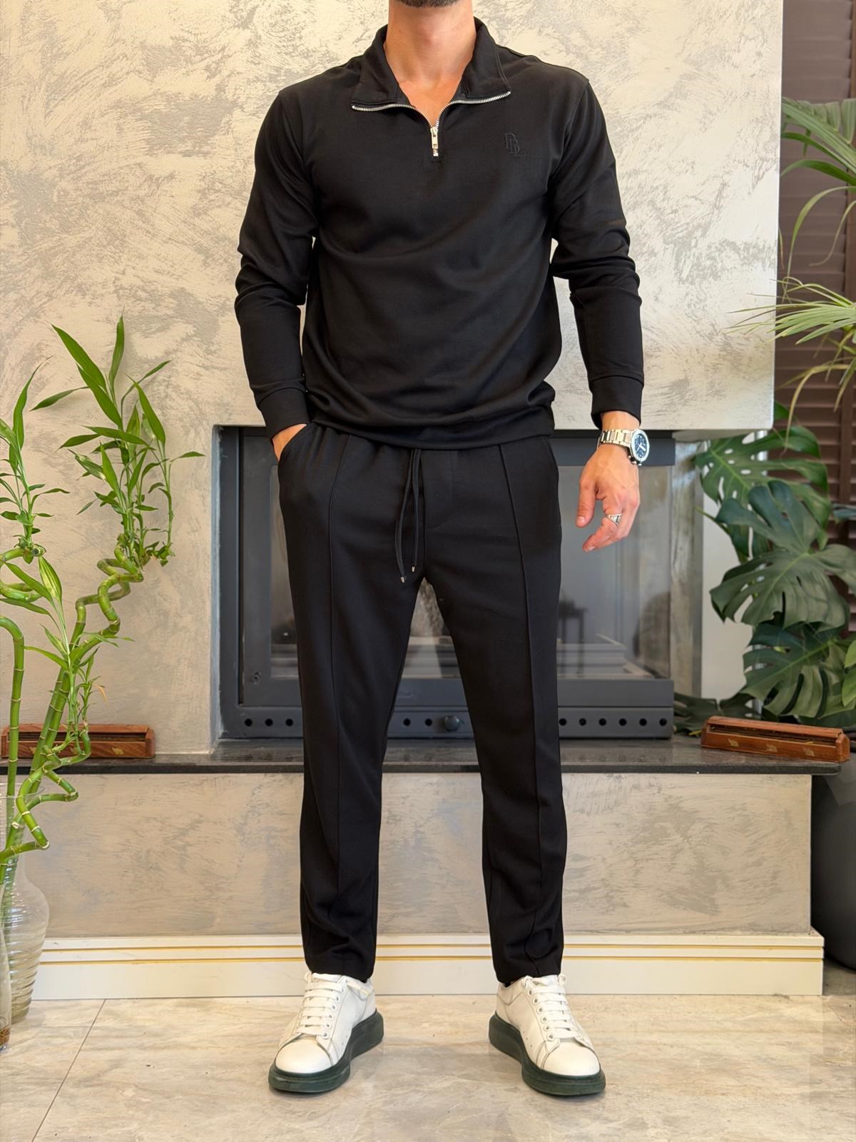 Erkek Slim Fit  Modal Kumaş Alt Üst Takım Siyah Eca094