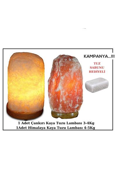 2 Adet- Himalaya 4-5Kg ve Çankırı Kristal Kaya Tuzu Lambası 3-4Kg TUZ SABUNU HEDİYELİ