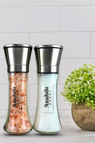 2Adet  Çankırı ve Himalaya Kristal Kaya tuzu Seramik Değirmen 19cm