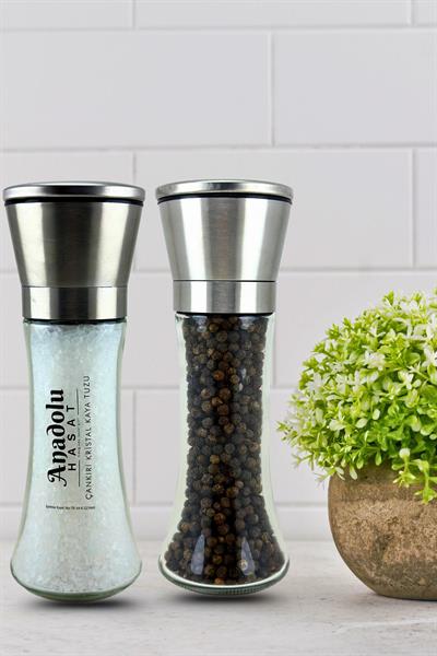 Dolu Karabiber Tuz Değirmeni 2li Set Seramik Öğütücülü 19cm