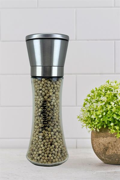 Metal Başlıklı Seramik Beyaz Karabiber Tuz ve Baharat Değirmen Öğütücü 130Gr- (Tuz Değirmeni)