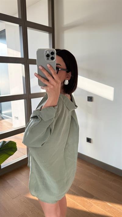 Çağla Yeşil Oversize Gömlek