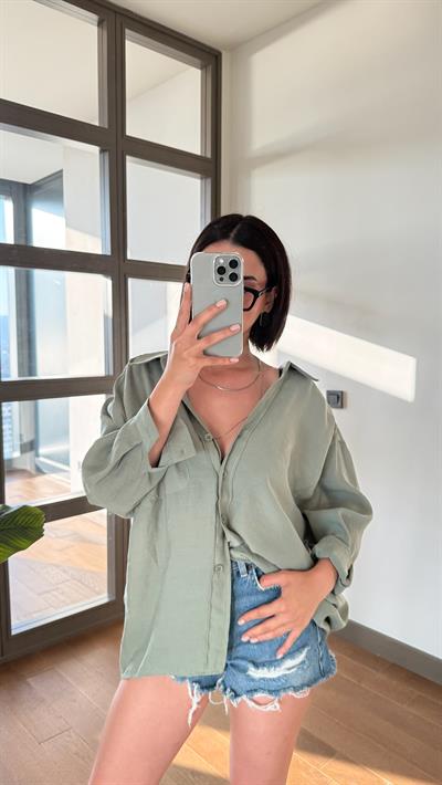 Çağla Yeşil Oversize Gömlek