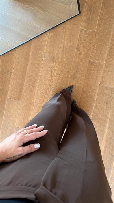 Paça Detaylı Kahverengi Palazzo