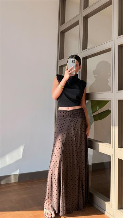 Kahve Puantiyeli Etek