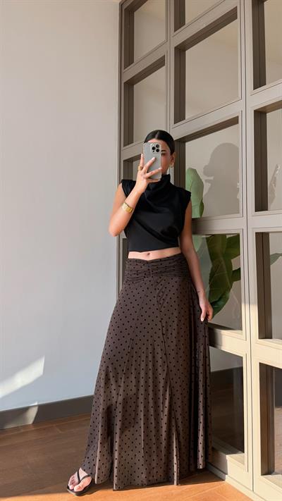 Kahve Puantiyeli Etek