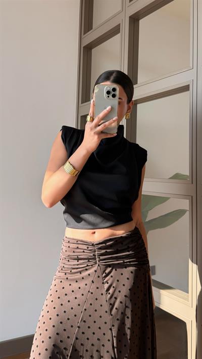 Kahve Puantiyeli Etek