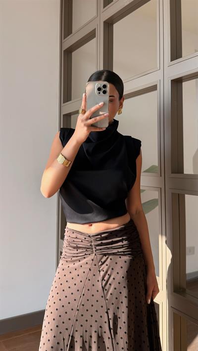 Kahve Puantiyeli Etek